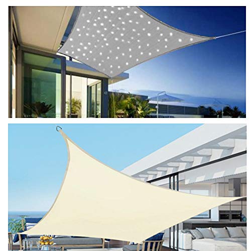 Sonnensegel mit LED-Leuchten, Sonnensegel Wasserdicht, Rechteckig Sonnensegel, Sonnenschutz Balkon Hergestellt aus hochwertigem Polyester, für Garten/Balkon/Terrasse, Beige,Beige,3×5m von HOXMOMA