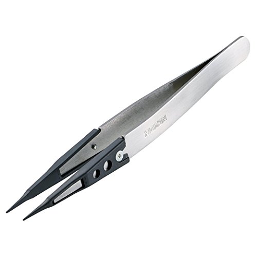 HOZAN ESD-Chip-Pinzette, antistatische Aushärtungsspitze, Breite 0,02 Zoll (0,6 mm), Gesamtlänge 4,9 Zoll (125 mm), Körpermaterial: Edelstahl, Chip: PEEK P-644-S von HOZAN