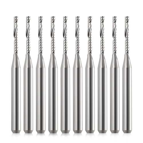 1/8 Schaft CNC Router Bits 1 Flöte Schaftfräser Single Flute Spiral Router Bit Up Cut Fräser mit 1/16 Zoll Schnittdurchmesser für Acryl Kunststoff MDF (10) von HOZLY
