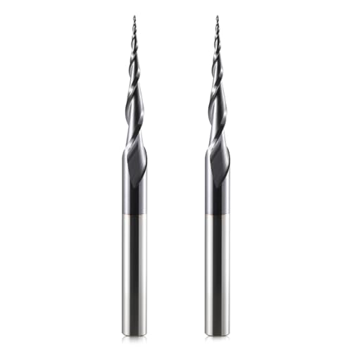 HOZLY Kugelkopffräser Konische CNC Fräser Kugelfräser 2 Stück, R0.25 Spiralnutfräser Bit 6mm Schaft 2 Flöten Schaftfräser HRC55, 0,25mm Radius CNC Schnitzbits mit AlTiN Beschichtung für 2D /3D Gravu HOZLY Kugelkopffräser Konische CNC Fräser Kugelfräser 2 Stück, R0.25 Spiralnutfräser Bit 6mm Schaft 2 Flöten Schaftfräser HRC55, 0,25mm Radius CNC Schnitzbits mit AlTiN Beschichtung für 2D /3D Gravu von HOZLY