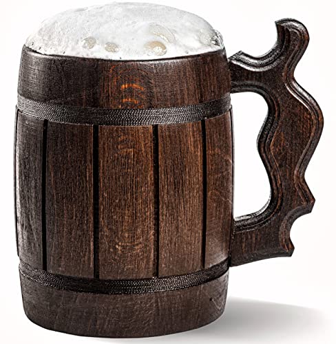 Handgefertigter rustikaler Holz-Bierkrug aus echtem Eichenholz, umweltfreundlich, Edelstahl, 600 ml, Braun 3 – Etno Motiv Holz Wikinger-Bierkrug Bierkrug Irischer Retro Halloween Becher Cowboys von HOZPROM
