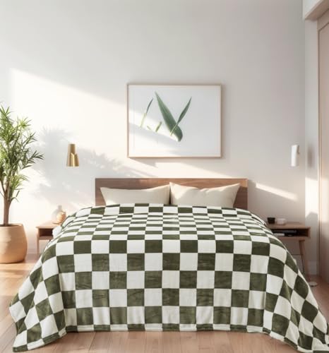 HOZY Kuscheldecke Flauschig Decke Fleecedecke, Kuscheldecke 220x240cm, Fleecedecke Sofa Decken,Warm Wohndecke Couchdecke Hundedecke Sofadecke flauschig, Leichte und Weiche Geometrische Decke Hellgrün von HOZY