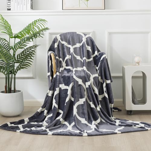 HOZY Kuscheldecke Flauschig Decke Fleecedecke - Kuscheldecke 130x150cm, Grau und Weiß, Fleecedecke Sofa Decken,Warm Wohndecke Couchdecke Hundedecke Sofadecke flauschig, Sofa überwurfdecke von HOZY