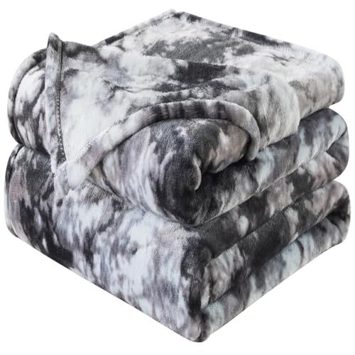 HOZY Kuscheldecke Flauschig Decke Fleecedecke - Sofadecke 220x240 cm Wohndecke Couchdecke Weich, XXL Groß Decke Sofa Leicht, Tie Dye Grau von HOZY