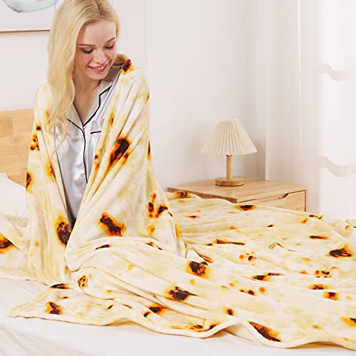 Tortilla Decke Burrito Blanket 150x200cm Doppelseitig, Taco Wohndecke Weiche Warme Flanell Kuscheldecken Realistisches Essensmuster Kreative Geschenke für Kinder Familie von HOZY