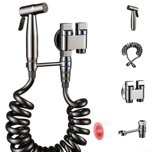 Edelstahl-WC-Bidet-Sprüh-Set mit doppeltem Steuerventil, Wasserhahn und einstellbarem Wasserdruck für zuverlässige und komfortable Nutzung im Badezimmer (grau) von HOgardenME