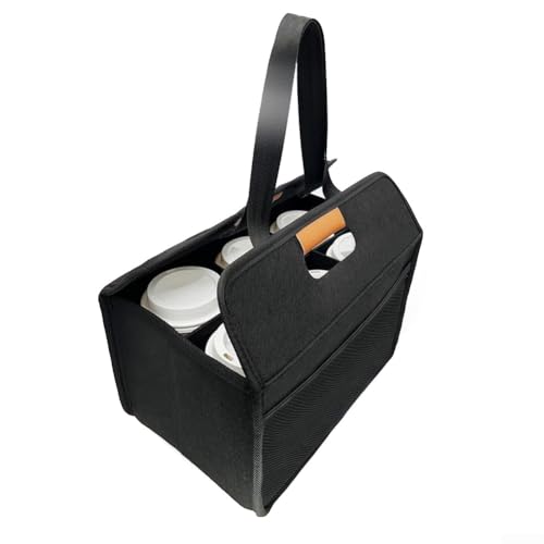 Isolierter Getränkehalter mit Griff, tragbarer und faltbarer Kaffeebecher für 6 Tassen, für Autoreisen, 20 x 17 x 28 cm, schwarzes Polyester von HOgardenME
