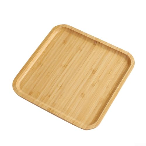 Quadratisches Serviertablett in Holzfarbe mit gebogenen Kanten, Lebensmittel-Geschirr-Tablett, für Couchtisch, Frühstück, Abendessen und Bar (25 x 25 x 1,5 cm) von HOgardenME