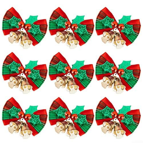 Weihnachtsbaumschleifen mit Glocken, Mini-Schleife, Ornament, Weihnachtsgirlande, Schleife, Ornamente, dekorative Schleifen für Weihnachtsbaum, Hochzeit, Party, hängende Dekoration (10 Stück) von HOgardenME