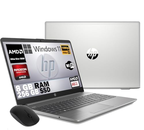 HP 255 G9, PC, Notebook, Silber, Amd 3050U A6, RAM 8 GB DDR4, SSD M2 256 GB, Display 15,6 Zoll FHD, Windows 11 Pro, Libre Office, WiFi-Maus gratis von HP