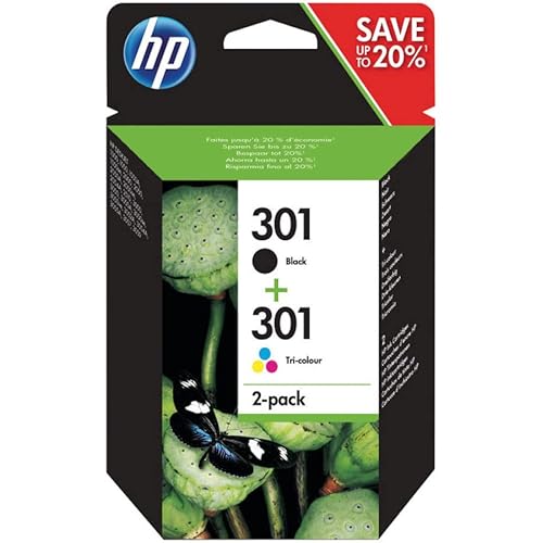 HP 301 2-pack Black/Tri-colour Original Ink Cartridges Combo pack Page Yield B 190/Tri 165 (P/N N9J72AE) von HP