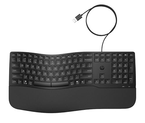 HP 480 Comfort Kabelgebundene Tastatur – Ergonomisch, weiche Handballenauflage, QWERTY-Layout, leise Tasten, 23 programmierbare Tasten, Multi-OS kompatibel, USB-A, langlebig, Schwarz HP 480 Comfort Kabelgebundene Tastatur – Ergonomisch, weiche Handballenauflage, QWERTY-Layout, leise Tasten, 23 programmierbare Tasten, Multi-OS kompatibel, USB-A, langlebig, Schwarz von HP