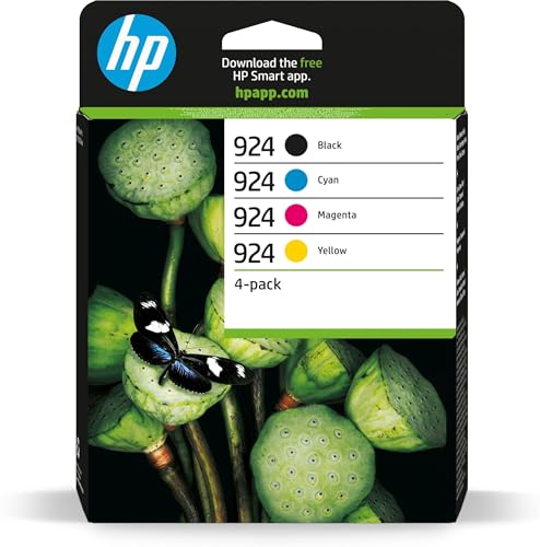 HP 924 (‎6C3Z1NE) Multipack Original Druckerpatrone, Schwarz und Farben, 1xSchwarz, 1xCyan, 1xMagenta, 1xGelb für HP OfficeJet Pro 8124e, 8122e, 8132e, 8135e, 8134e, 8125e All-in-One-Drucker von HP