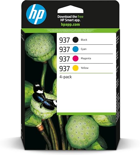 HP 937 (6C400NE) Multipack Original Druckerpatrone, Schwarz + Farben, 1xSchwarz, 1xCyan, 1xMagenta, 1xGelb für OfficeJet Pro 9720e; 9730e All-in-One Großformatdrucker; HP OfficeJet Pro 91xx Drucker von HP