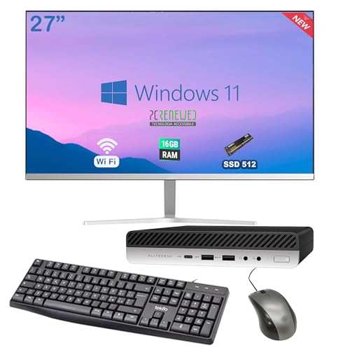 HP Kompletter Mini-PC Desktop-Computer Windows 11 Pro + Office 2019, AMD Ryzen 5 Pro 2400GE 3.20 GHz, RAM 16 GB DDR4 SSD 512 GB Wi Fi Monitor 27 NEW (Generalüberholt) von HP