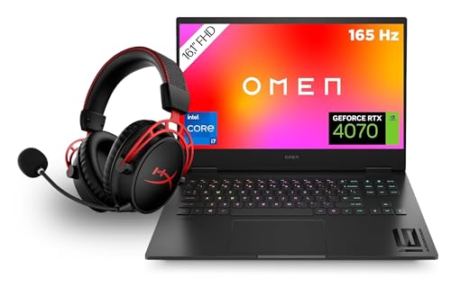 HP Omen Gaming Laptop - 16,1” FHD IPS-Display - Intel Core i7-14700HX - 32GB DDR5 RAM - 1TB SSD - NVIDIA GeForce RTX 4070 - Windows 11 Home - QWERTZ - Schwarz - HyperX Cloud Alpha Wireless von HP