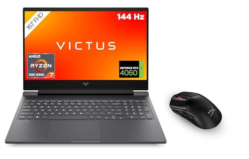 HP Victus Gaming Laptop | 16,1" FHD 144 Hz Display | AMD Ryzen 7-7840HS | 16 GB DDR5 | 512 GB SSD | NVIDIA GeForce RTX 4060 | Windows 11 | QWERTZ | Schwarz | HyperX Pulsefire Haste 2 Wireless Black von HP