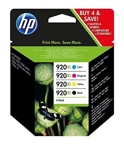 Original HP C2N92AE / 920XL, für OfficeJet 6000 Wireless 4X Premium Drucker-Patrone, Schwarz, Cyan, Magenta, Gelb, 1x 1200, 3X 700 Seiten, 1 x 32 & 3 x 8 ml von HP