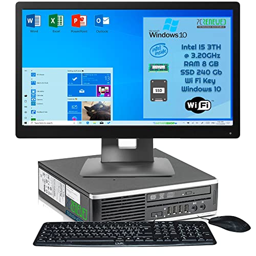 PcRenewed PC Feste Komplett mit überholtem Monitor Office-Paket 2021 inklusive Intel i5 |8 GB | SSD 256 | Windows 10 Key Wi-Fi (Generalüberholt) von HP