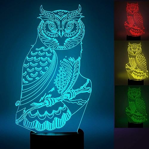 HPBN8 Ltd 3D Eule Illusions LED Lampen Tolle 7 Farbwechsel berühren Tabelle Schreibtisch-Nacht licht USB-Kabel für Kinder Schlafzimmer Geburtstagsgeschenke Geschenk von HPBN8 Ltd