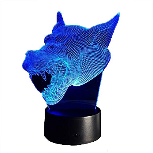 HPBN8 Ltd 3D Wolf Lampe USB Power 7 Farben Amazing Optical Illusion 3D wachsen LED Lampe Formen Kinder Schlafzimmer Nacht Licht von HPBN8 Ltd