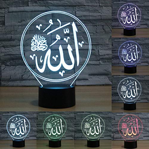 HPBN8 Ltd Islamischer Muhammad 3D Lampe USB Power 7 Farben Amazing Optical Illusion 3D wachsen LED Lampe Formen Kinder Schlafzimmer Nacht Licht von HPBN8 Ltd