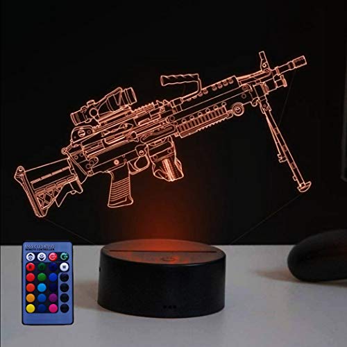 HPBN8 Ltd Kreative 3D Maschinengewehr Waffe Nacht Licht Lampe Fernbedienung USB-Kabel 7/16 Farben Optical Illusion 3D LED Lampe Formen Schlafzimmer Geburtstag Weihnachten Geschenke von HPBN8 Ltd
