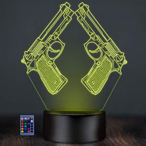 HPBN8 Ltd Kreative 3D Pistole Waffe Nacht Licht Lampe Fernbedienung USB Power 7/16 Farben 3D LED Lampe Formen Schlafzimmer Geburtstag Weihnachten Geschenke von HPBN8 Ltd