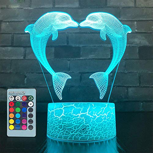 HPBN8 Ltd Kreative Delfin Nacht Licht Lampe Fernbedienung USB Power 7/16 Farben 3D LED Lampe Formen Kinder Schlafzimmer Geburtstag Weihnachten Geschenke von HPBN8 Ltd