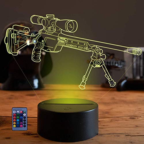 HPBN8 Ltd Optical Illusions 3D Scharfschützengewehr Nacht Licht LED Lampen Fernbedienung USB Power 7/16 Farben 3D LED Lampe Formen Schlafzimmer Geburtstag Weihnachten Geschenke von HPBN8 Ltd