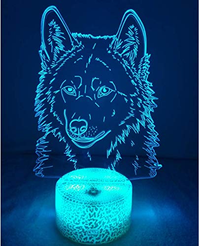 3D Wolf Lampe USB Power 7 Farben Amazing Optical Illusion 3D wachsen LED Lampe Formen Kinder Schlafzimmer Nacht Licht. von HPBN8 Ltd