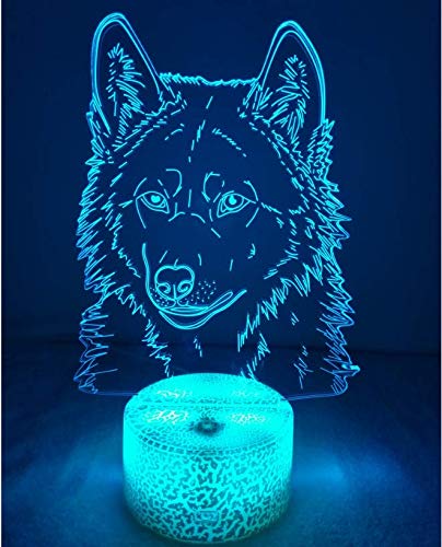 HPBN8 Ltd 3D Wolf Lampe USB Power 7 Farben Amazing Optical Illusion 3D wachsen LED Lampe Formen Kinder Schlafzimmer Nacht Licht. von HPBN8 Ltd