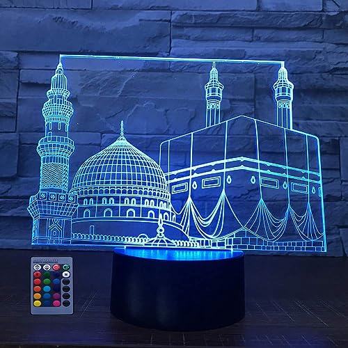 HPBN8 Ltd 3D Islam Islamisches Schloss Lampe USB Power 7/16 Farben Fernbedienung Optical Illusion 3D wachsen LED Lampe Formen Kinder Schlafzimmer Nacht Licht. von HPBN8 Ltd