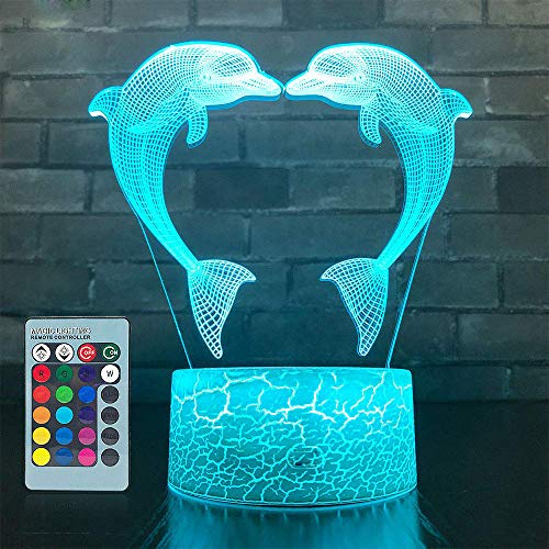 HPBN8 Ltd 3D Delphin Lampe Nachtlicht Fernbedienung USB Power 7/16 Farben 3D LED Lampe Formen Kinder Schlafzimmer Geburtstag Weihnachten Geschenke von HPBN8 Ltd