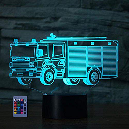 3D Feuerwehr Auto Optical Illusions LED Lampen 7/16 Farbwechsel Fernbedienung Berühren Schreibtisch-Nacht Licht Mit USB-Kabel für Kinder Schlafzimmer Geburtstagsgeschenke Geschenk von HPBN8 Ltd