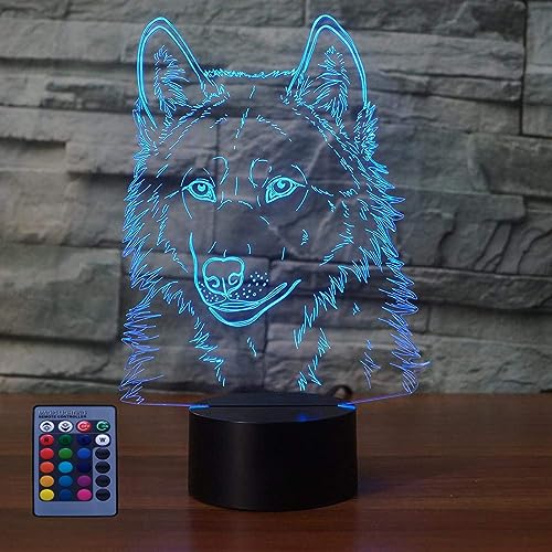 Kreative 3D Wolf Nacht Licht Lampe USB Power Fernbedienung 7/16 Farben Amazing Optical Illusion 3D LED Lampe Formen Kinder Schlafzimmer Geburtstag Weihnachten Geschenke von HPBN8 Ltd