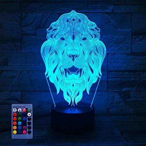 Kreative 3D Löwe Nacht Licht Lampe USB Power 7/16 Farben Fernbedienung Optical Illusion 3D LED Lampe Formen Kinder Schlafzimmer Geburtstag Weihnachten Geschenke von HPBN8 Ltd