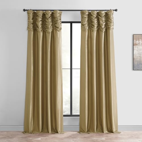 HPD HALF PRICE DRAPES Raffte Kunstseide Dupioni Vorhänge für Wohnzimmer 50 x 84 (1 Panel), PDCH-KBS8-84-RU, Flachs Gold von HPD Half Price Drapes