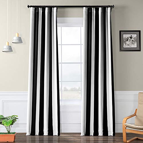HPD Half Price Drapes BOCH-KC43-108 Verdunkelungsvorhang mit Streifen, 1 Panel, 50 x 108 cm, Markise schwarz & Nebel weiß von HPD Half Price Drapes