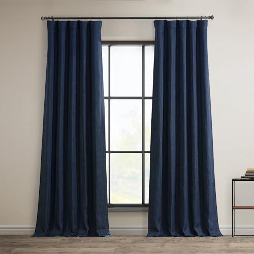 HPD Half Price Drapes Verdunkelungsvorhänge aus Leinenimitat, 305,8 cm lang, luxuriöse Leinenvorhänge für Schlafzimmer und Wohnzimmer (1 Paneel), 127 x 120 cm, Indigo von HPD Half Price Drapes