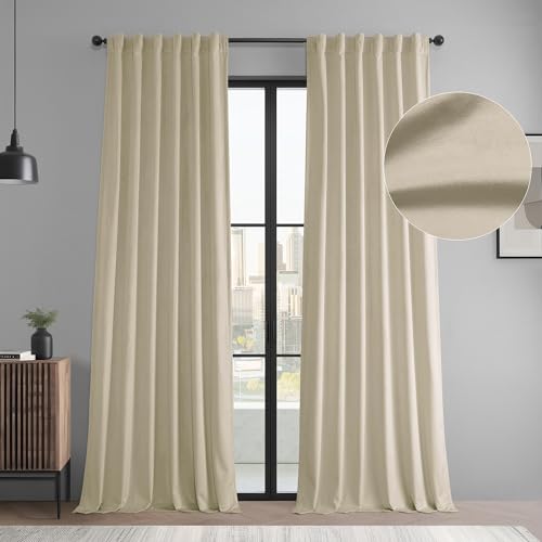 HPD Half Price Drapes Deluxe Samtvorhänge für Raumverdunkelung, 2 Paneele, 244 cm lang, Samt-Fenstervorhänge für Wohnzimmer und Schlafzimmer, 127 x 244 cm (B x L), Hellelfenbein von HPD Half Price Drapes
