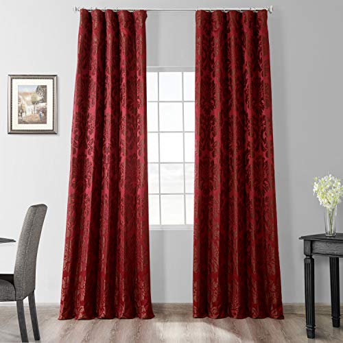 HPD Half Price Drapes Designer Damast Vorhänge für Wohnzimmer – Kunstseide 50 x 84 (1 Panel), JQCH-201268-84, Astoria Red & Bronze von HPD Half Price Drapes