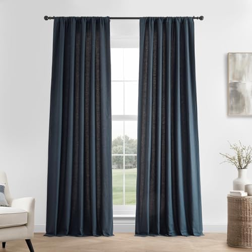 HPD Half Price Drapes Französische Leinenvorhänge, 213 cm, Raumverdunkelungsvorhänge für Schlafzimmer und Wohnzimmer, 127 x 213 cm, (1 Stoff), Native Navy von HPD Half Price Drapes