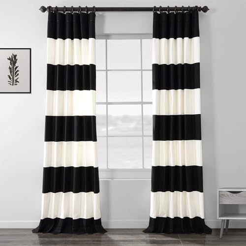 HPD Half Price Drapes Horizontal Stripe Curtains for Living Room 50 X 96 (1 Panel), PRCT-HS06-96, White, Cotton, Onyx Black & Offwhite, 50 in x 96 in von HPD Half Price Drapes