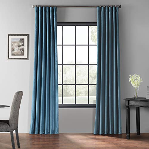 HPD Half Price Drapes Verdunkelungsvorhänge aus Kunstseide, Vintage-Stil, strukturiert, 1 Stück, PDCH-KBS33BO-96, Nassau Blau von HPD Half Price Drapes