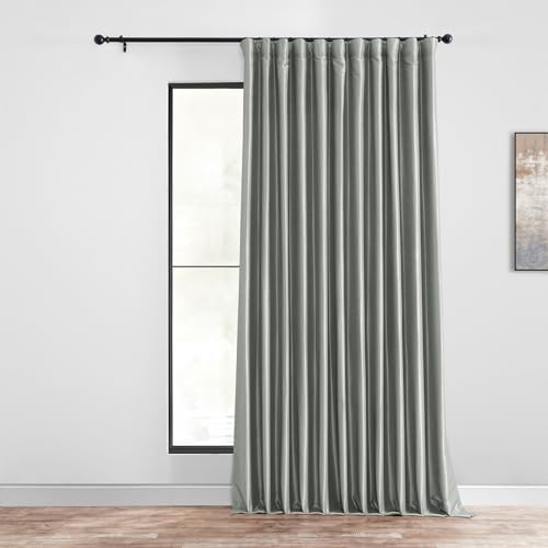 HPD Half Price Drapes Extra breite Verdunkelungsvorhänge aus Kunstseide, 244 cm lang, für Schlafzimmer und Wohnzimmer, Vintage-Stil, strukturierter Verdunkelungsvorhang (1 Panel), 254 x 244 cm, Silber von HPD Half Price Drapes