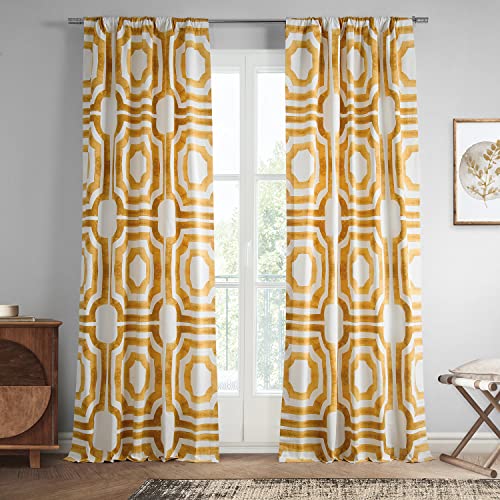 HPD Half Price Drapes PRTW-PRCT-P Bedruckte Vorhänge, 308 cm lang, Baumwollvorhang (1 Panel), Raumverdunkelung, Fenstervorhänge für Schlafzimmer und Wohnzimmer, 50 B x 120 L, Mekka Gold, 50W x 120L von HPD Half Price Drapes