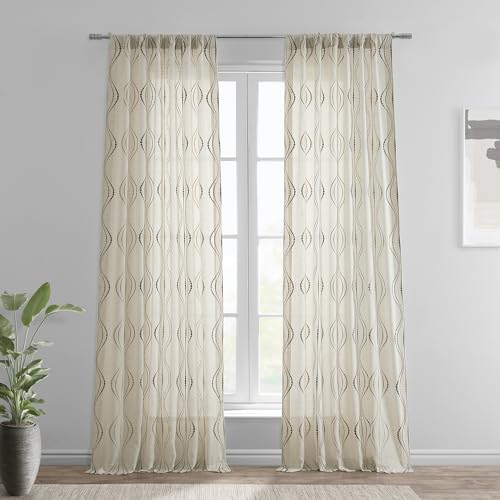 HPD Half Price Drapes SHCH-SLWE5296-120 Durchsichtiger Vorhang aus Kunstleinen, Bestickt (1 Panel), Polyester, Beige, 50 X 120 von HPD Half Price Drapes