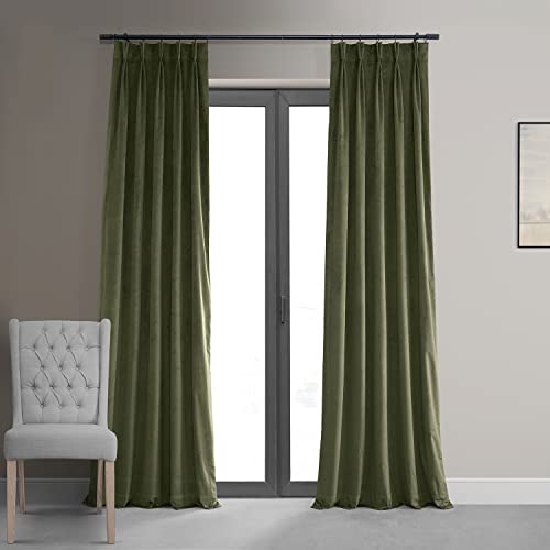 HPD Half Price Drapes Samt-Verdunkelungsvorhänge/Vorhänge, 213 cm lang, 1 Paneel, Verdunkelungsvorhang, charakteristisch, plissiert, für Wohnzimmer und Schlafzimmer, 63 cm B x 213 cm, Jägergrün von HPD Half Price Drapes