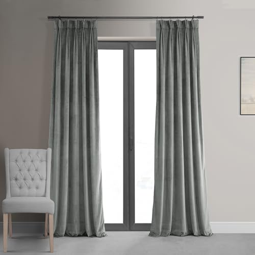 HPD Half Price Drapes Samt-Verdunkelungsvorhänge/Vorhänge, 274 cm lang, 1 Paneel, Verdunkelungsvorhang, charakteristisch, plissiert, für Wohnzimmer und Schlafzimmer, 65 x 108 cm, Silbergrau von HPD Half Price Drapes